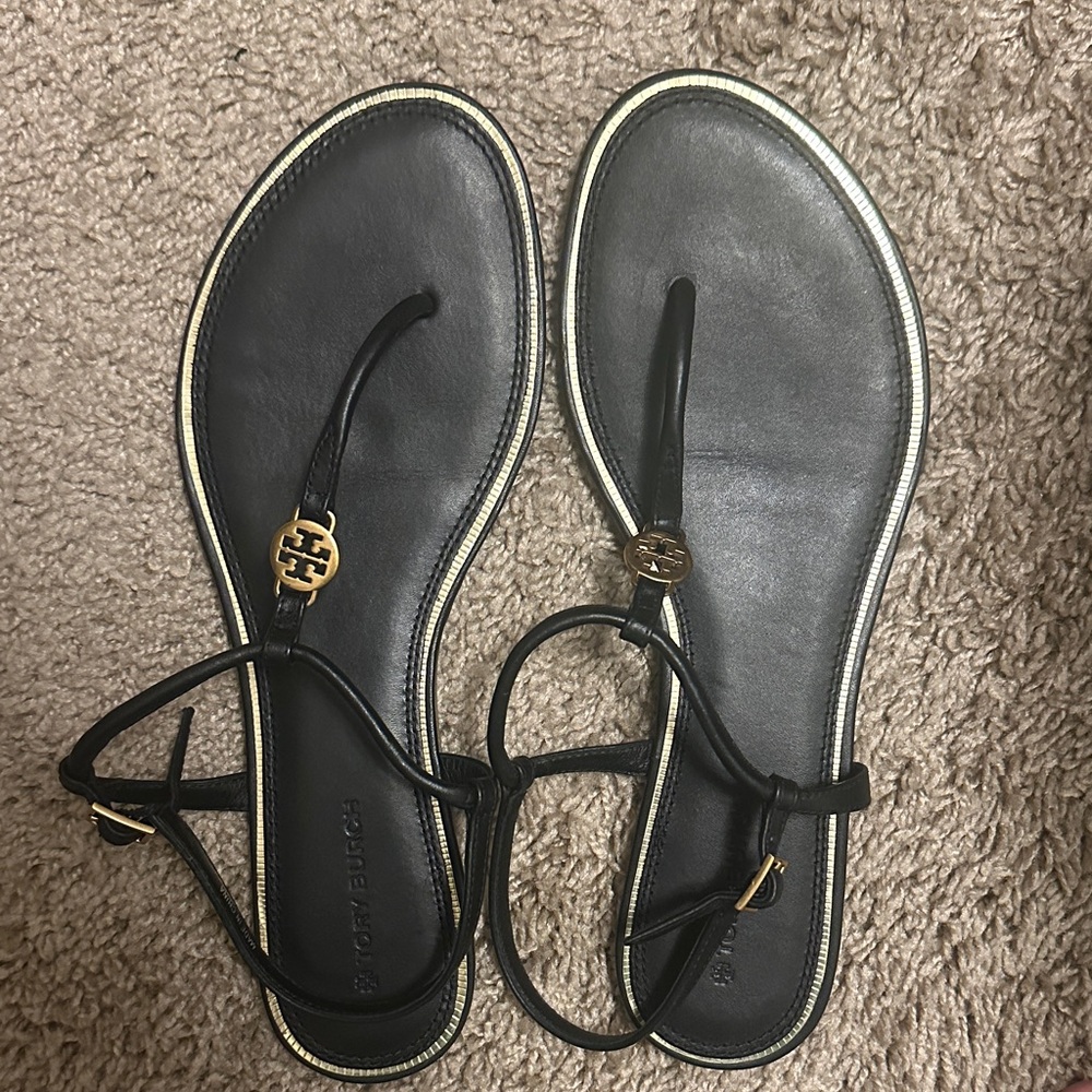Tory Burch Black and Gold Sandals